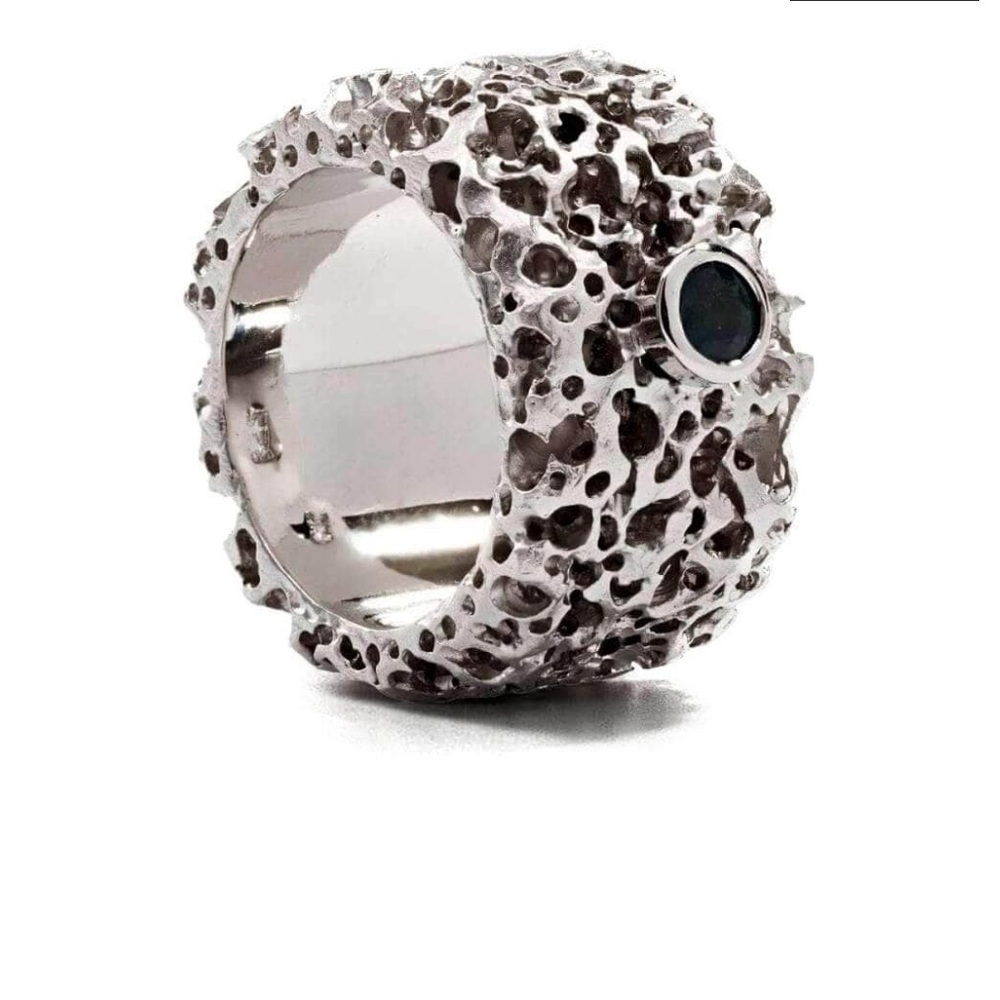 Textured Silver Ring with Blue Stone